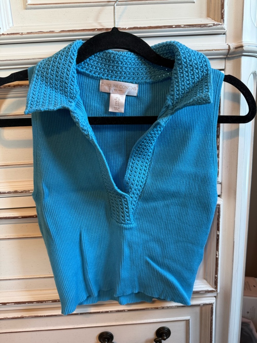 Caroline Constas Sleeveless Knit Polo in Turquoise Blue
